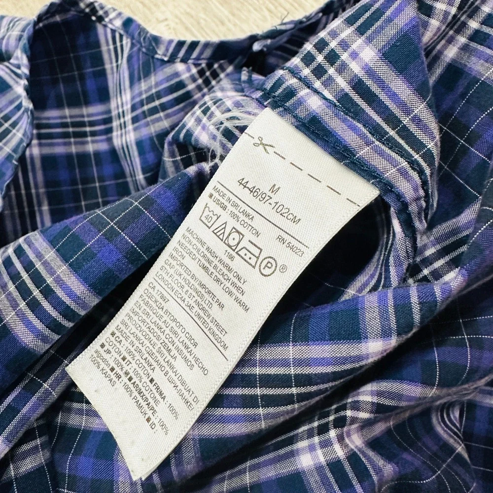 Banana Republic Shirt Men's Medium Blue Purple Grant Fit Plaid Button Down Shirt